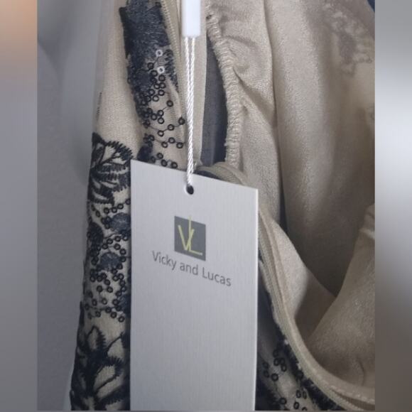 Vicky and Lucas Puff Sleeve Embroidered Floral Black Lace Mesh Dress - Picture 16 of 16